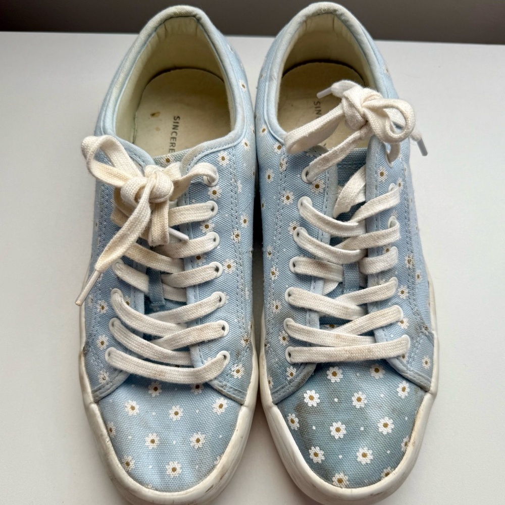 Blue Floral Sneakers with White Laces